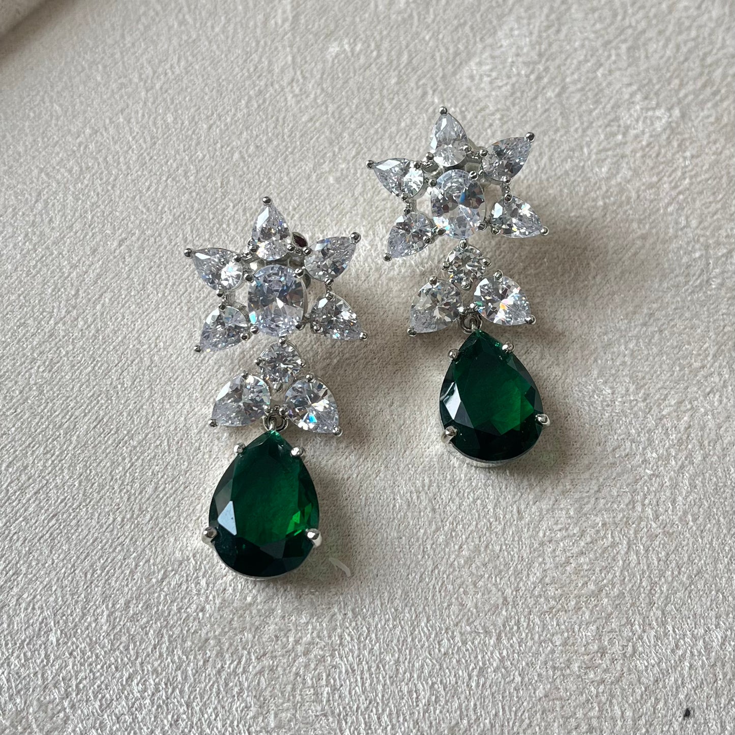 Green Rhodium Plated Earrings