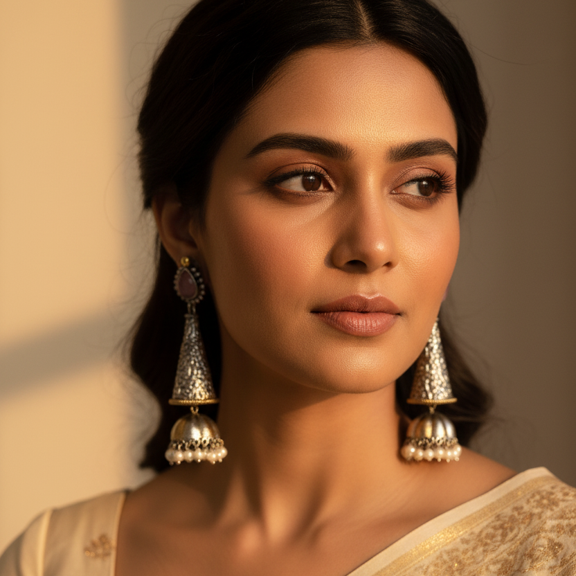 Dual Tone Drop Jhumki Earrings