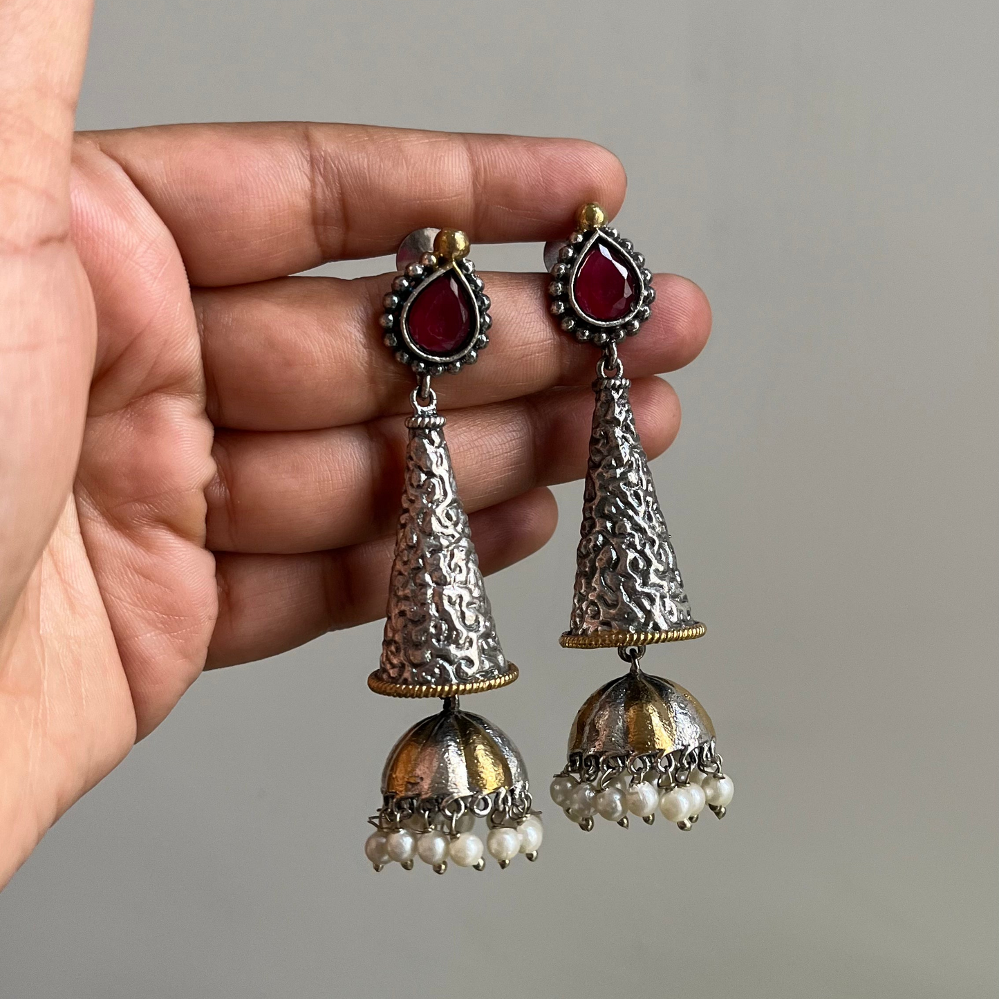 Dual Tone Drop Jhumki Earrings