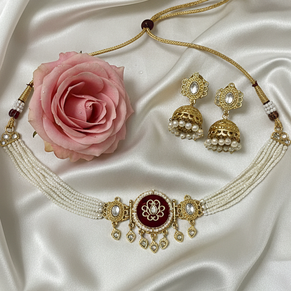 Pink Stone Choker Necklace Set
