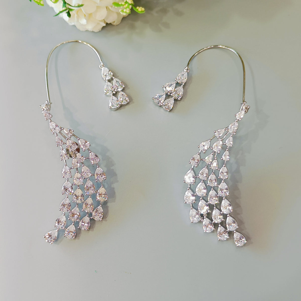 Diamond Rhodium Plated Ear Cuffs