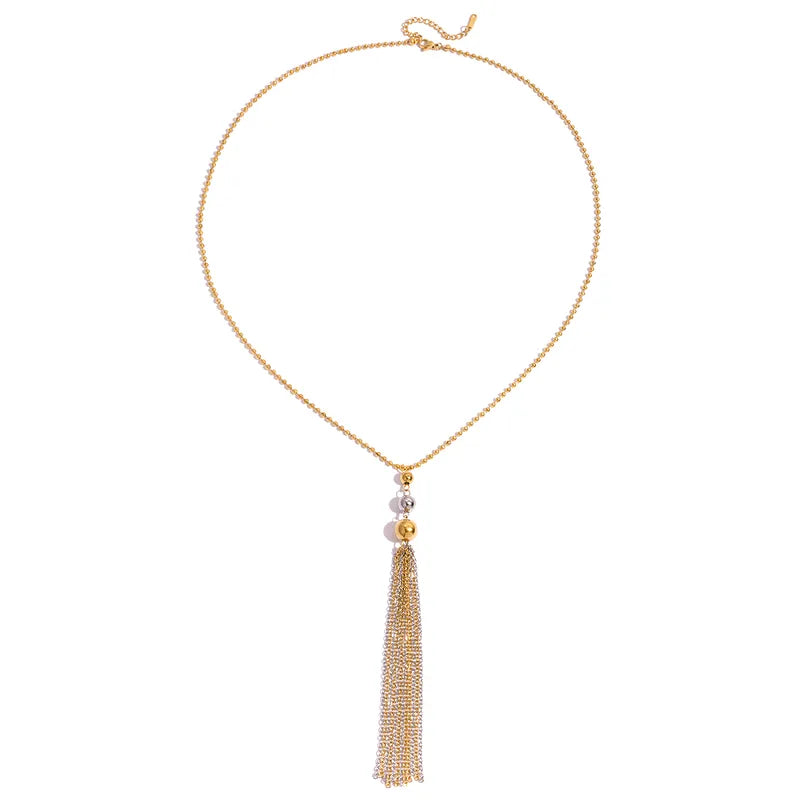 Dual Tone Tassel Chain Necklace