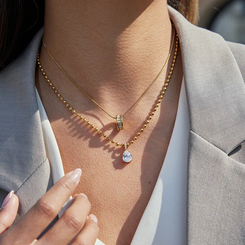 Zircon Studded Ring Chain Necklace