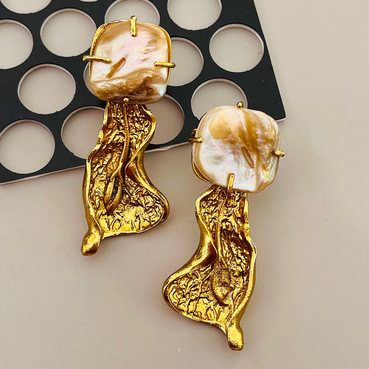 MOP Gold Leaf Drop Earrings