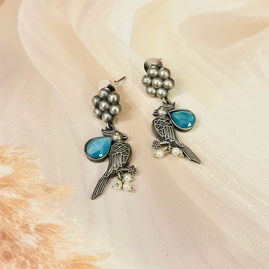 Bird Silver Oxidised Earrings