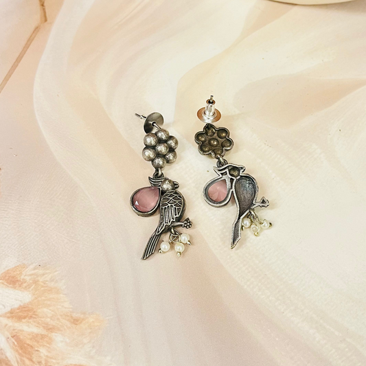 Bird Silver Oxidised Earrings