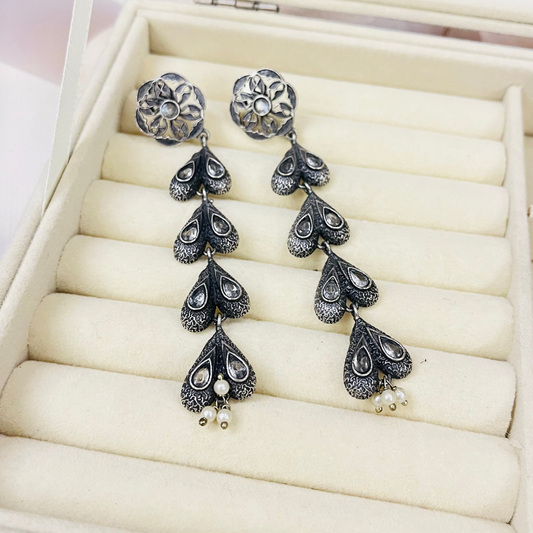 Silver Oxidised Drop Earrings
