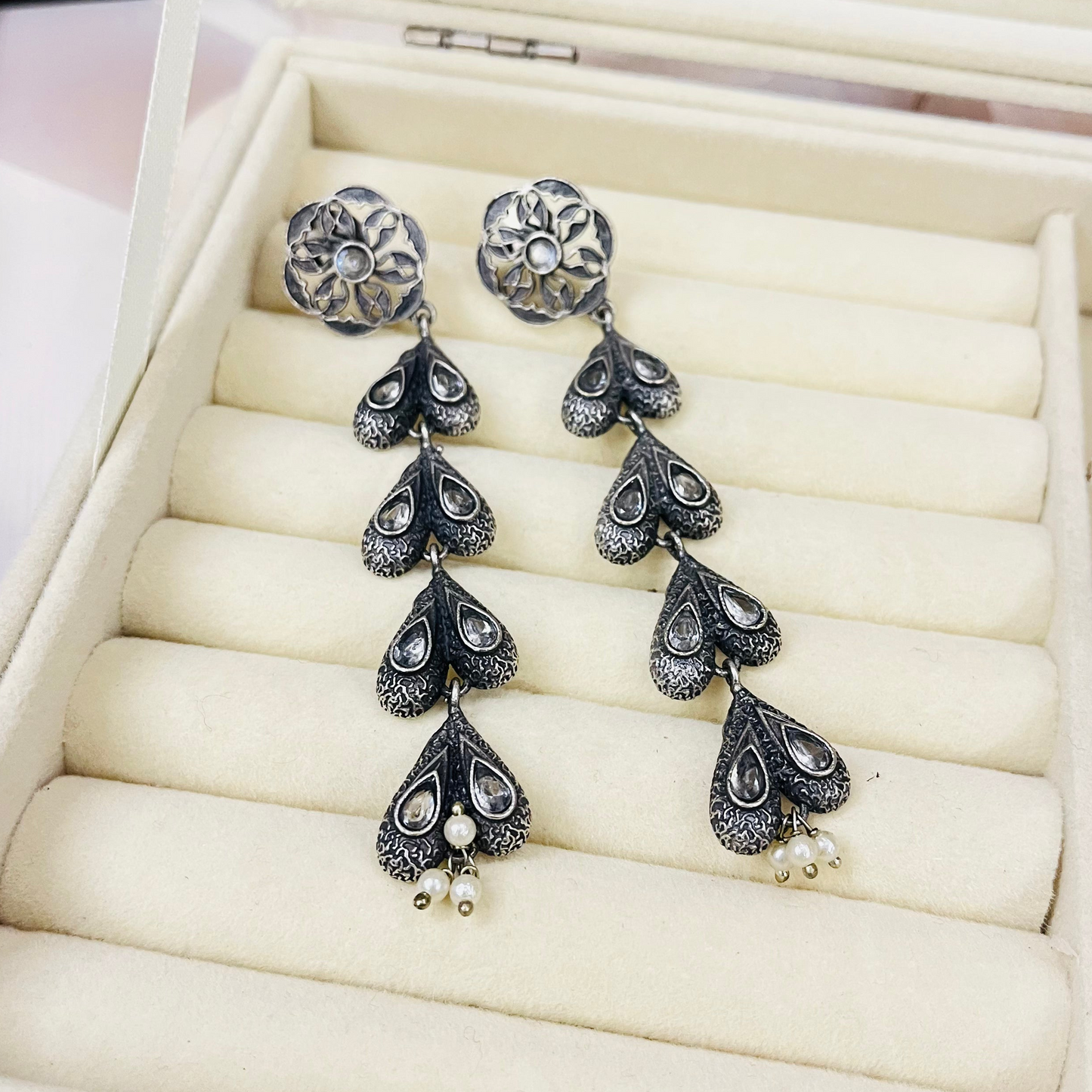 Silver Oxidised Drop Earrings