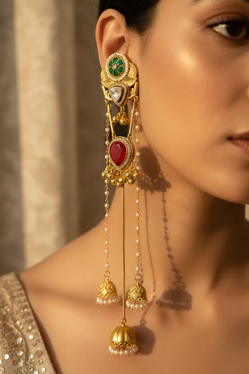 Pachi Kundan Stone Kashmiri Earrings