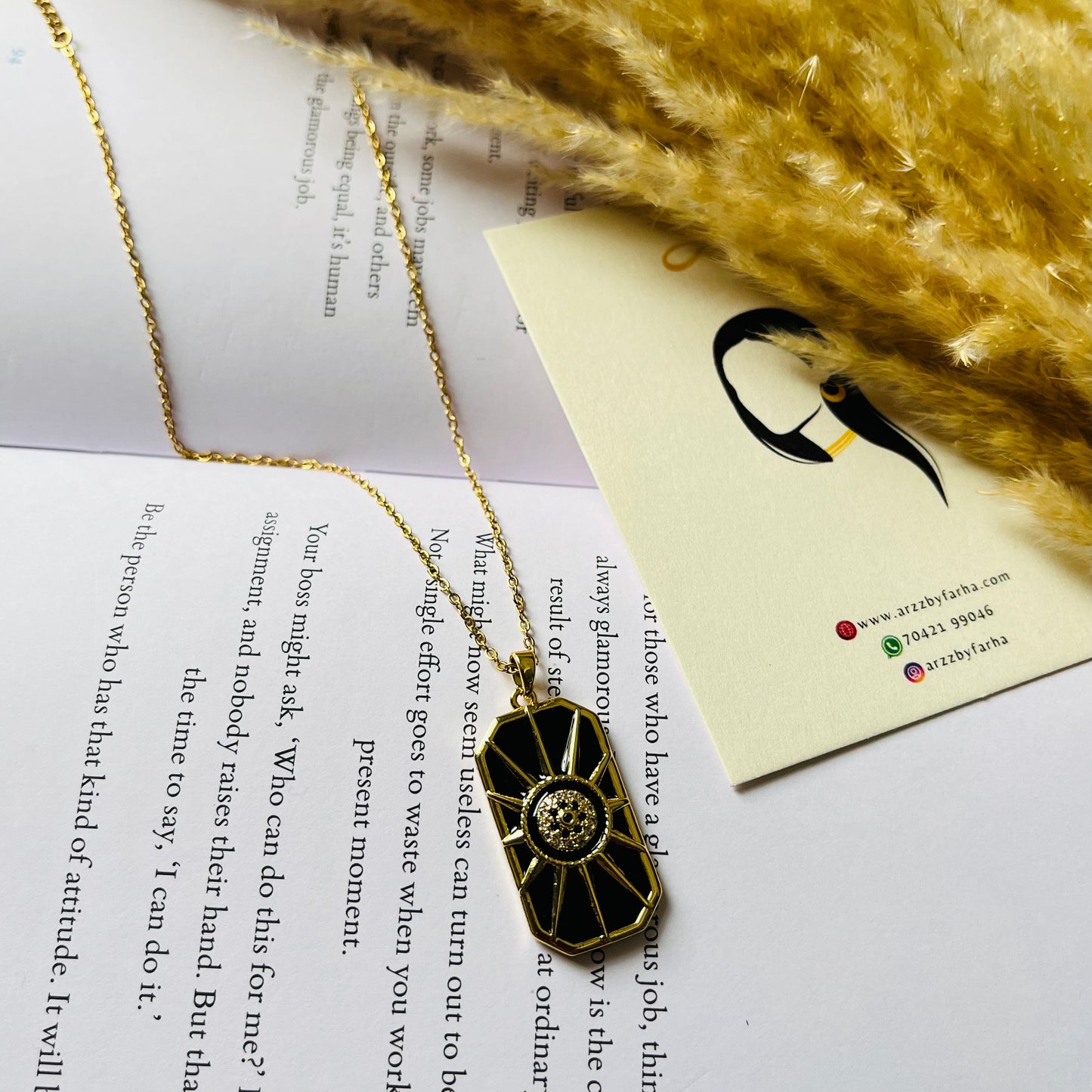 Black Rectangle Pendant Necklace