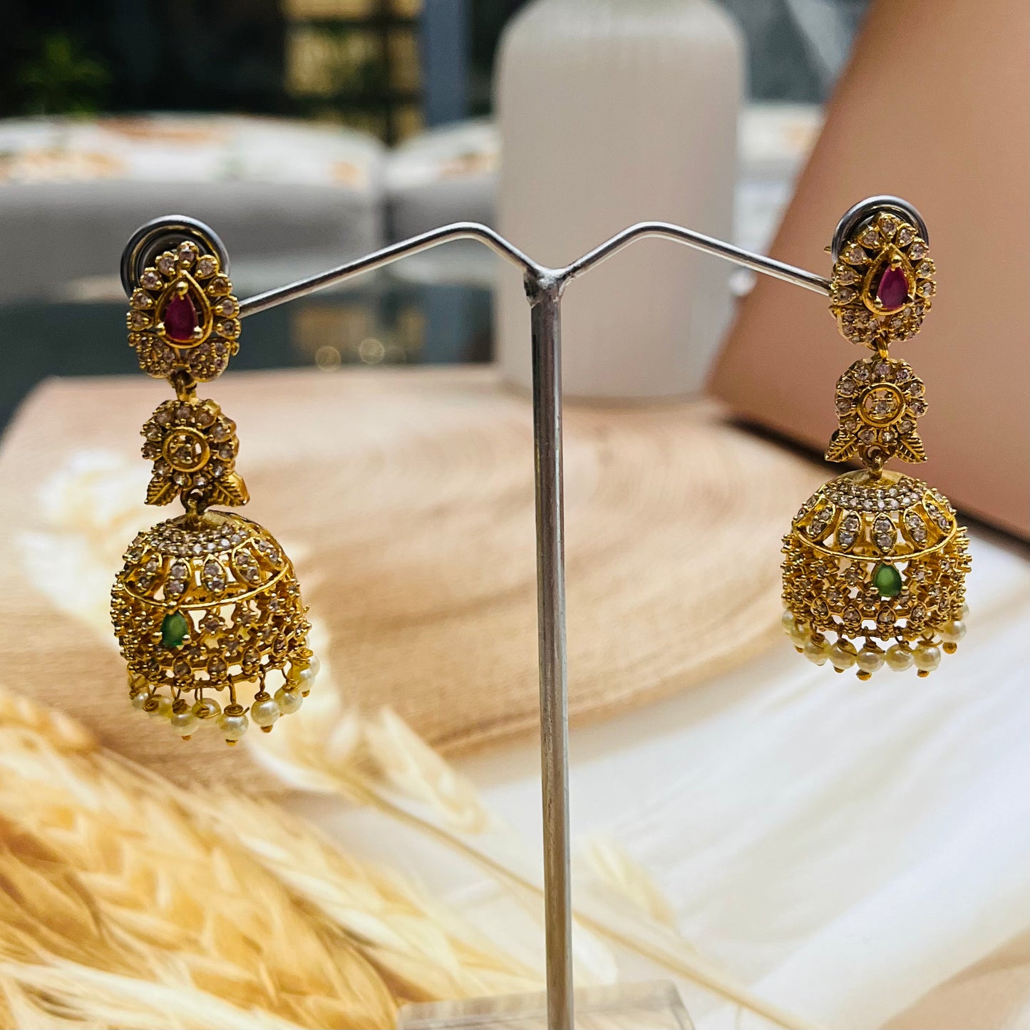 Micro Gold AD Pearl Jhumkas