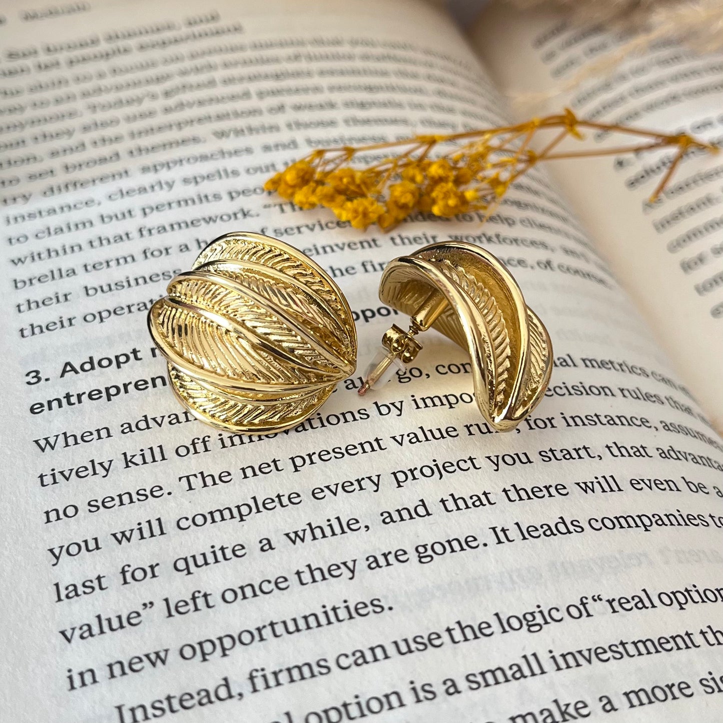 Gold Leaf Studs Earrings