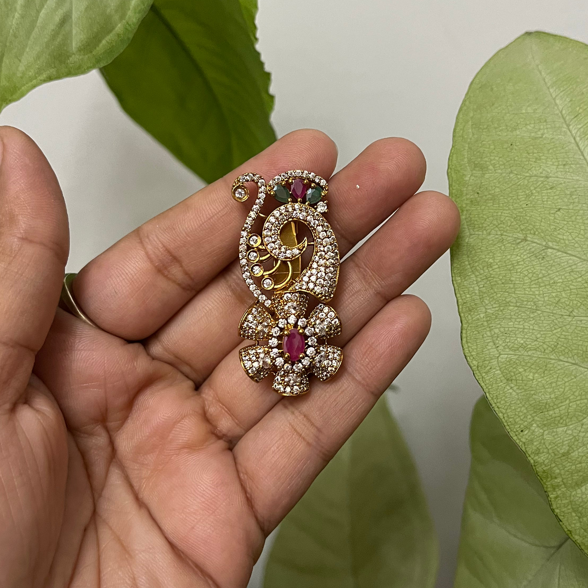 Gold Plated AD Jadau Brooch