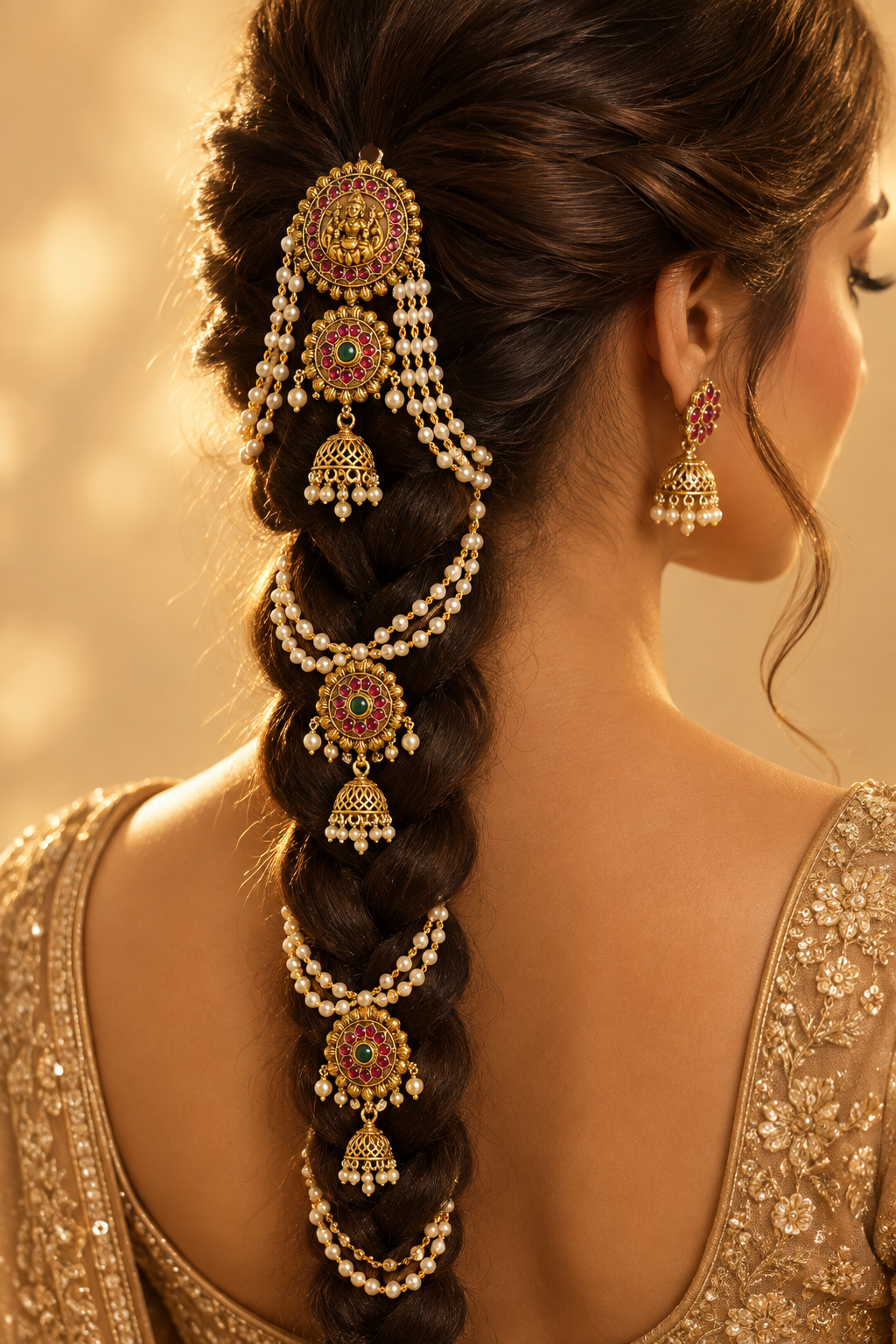 Drop Jhumka with Pearl Hair Accessorie