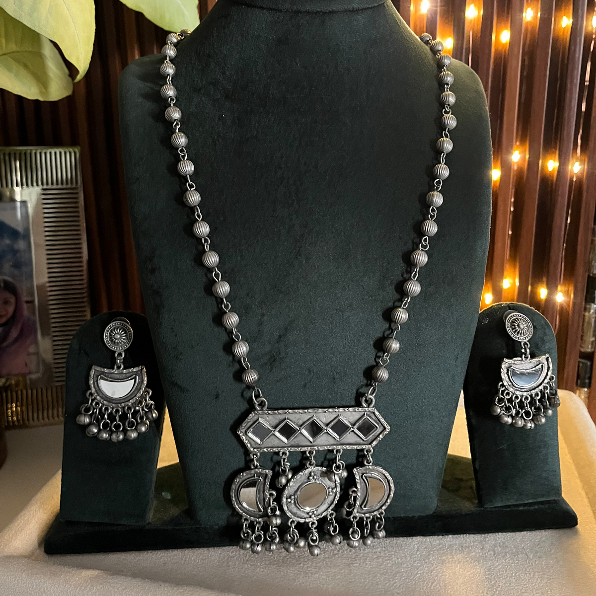 Oxidised Mirror Necklace Set