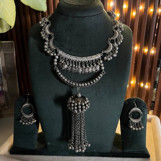 Oxidised Moon Necklace Set