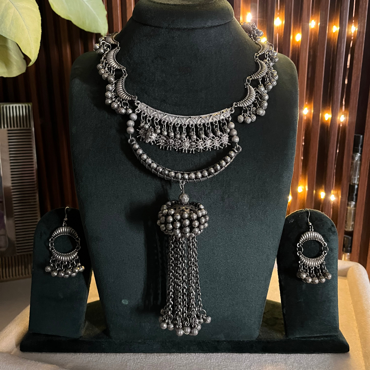 Oxidised Moon Necklace Set