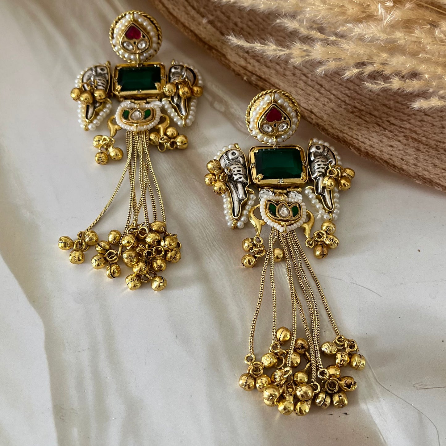 Dual Tone Statement Brass Earrings