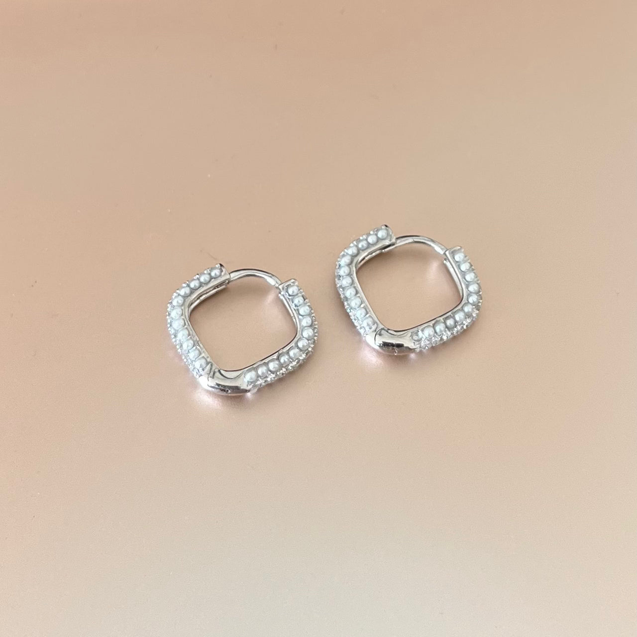925 Silver Studded Pearl & AD Hoop Earrings