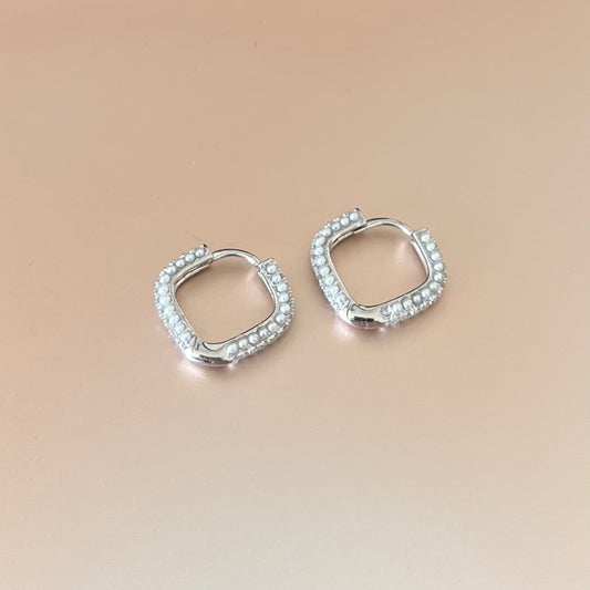 925 Silver Studded Pearl & AD Hoop Earrings