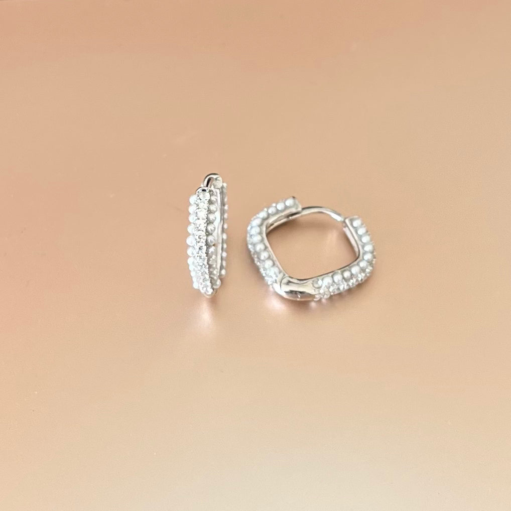 925 Silver Studded Pearl & AD Hoop Earrings