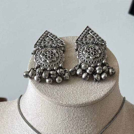 Silver Oxidised Drop Necklace Set