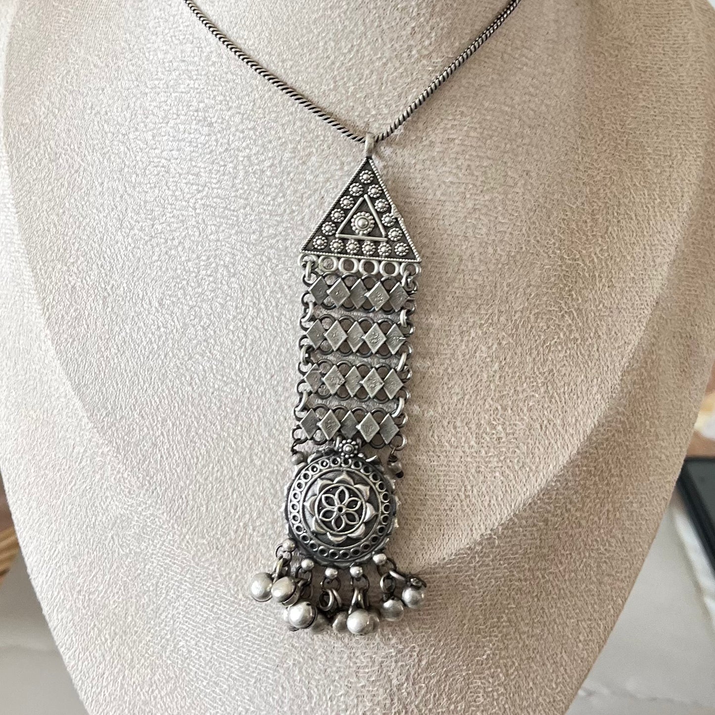 Silver Oxidised Drop Necklace Set