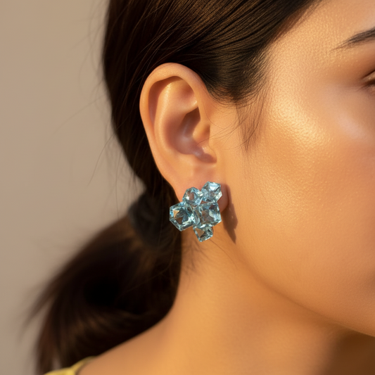 Aqua Blue Cluster Studs Earring