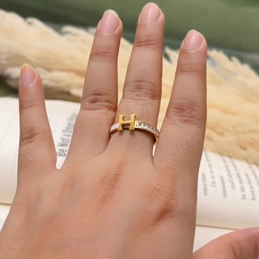 H Alphabet White AD Ring