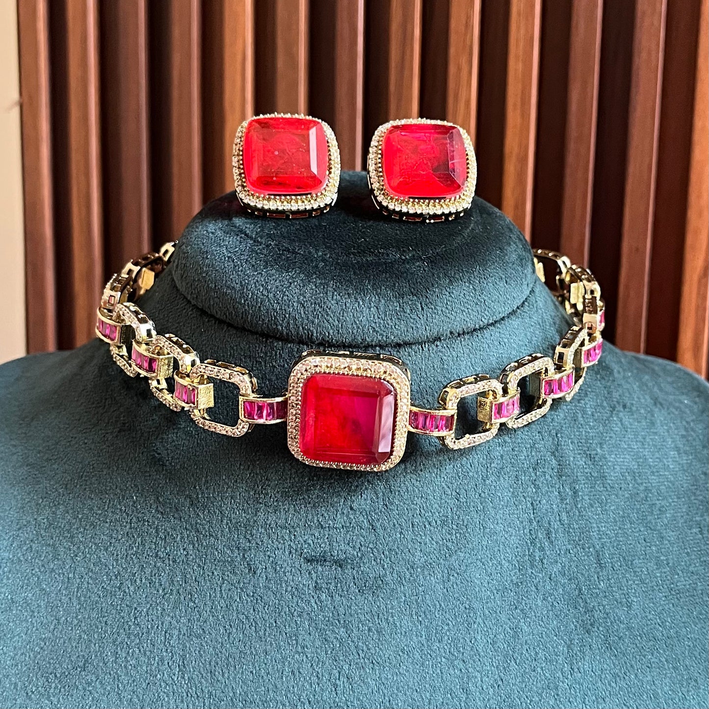 Red Stone Choker Necklace Set