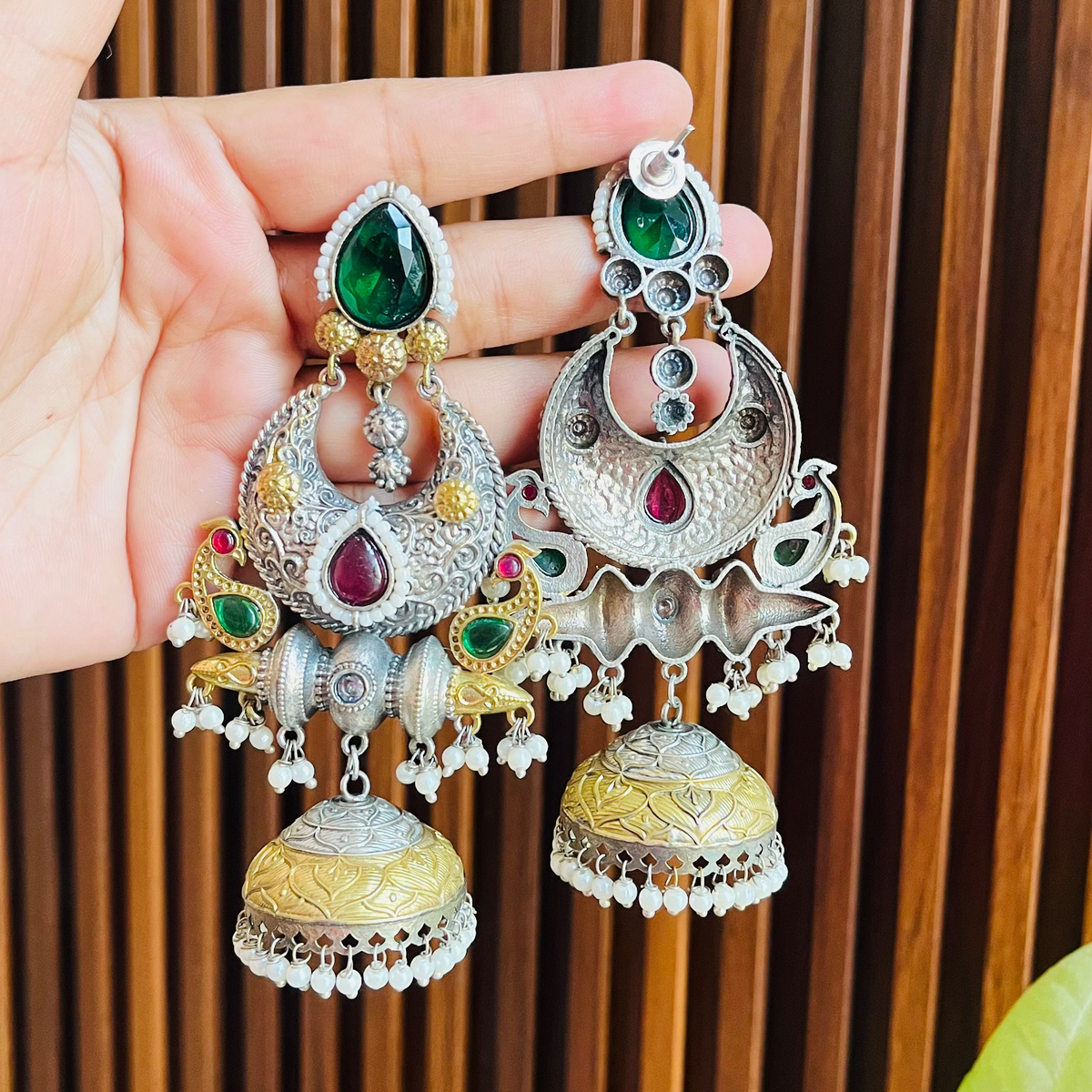Dual Tone Kashmiri Jhumkas Earring