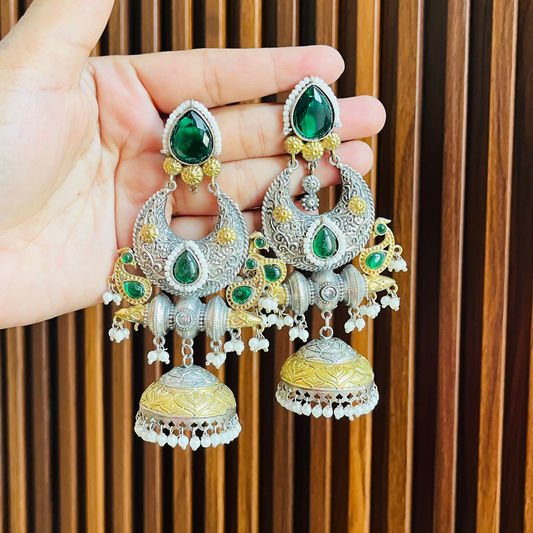 Dual Tone Kashmiri Jhumkas Earring