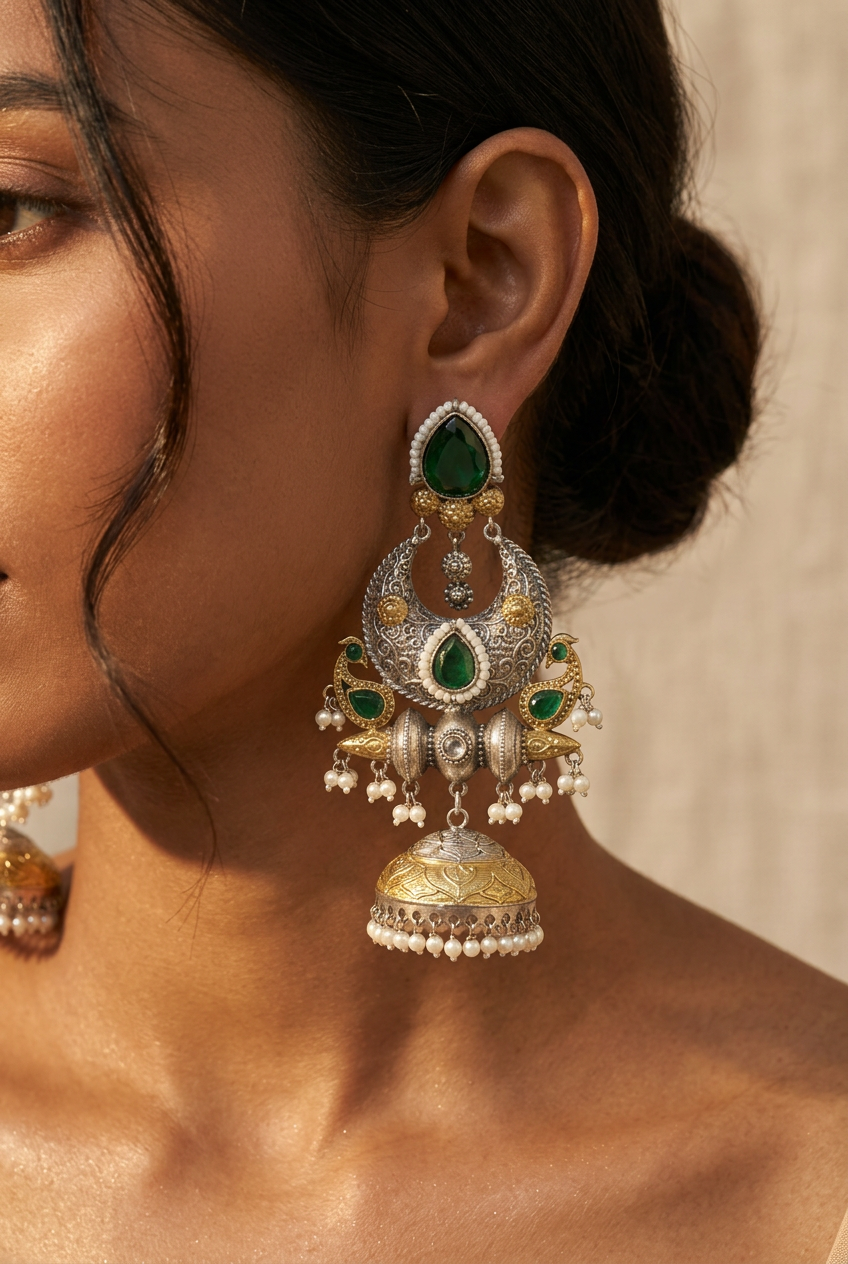 Dual Tone Kashmiri Jhumkas Earring