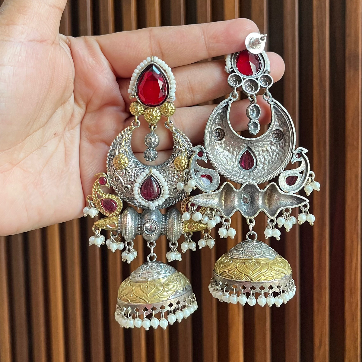 Dual Tone Kashmiri Jhumkas Earring