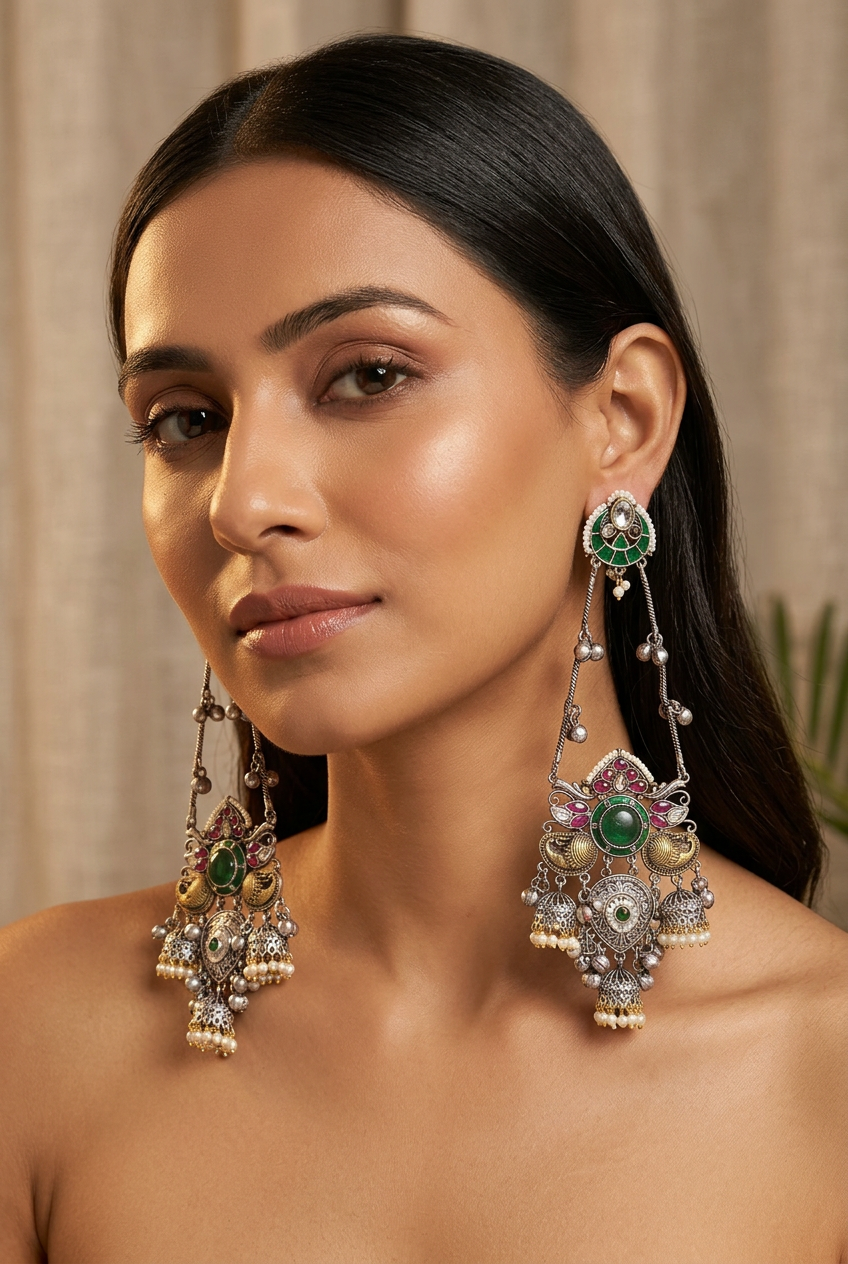 Dual Tone Kashmiri Dangler Earrings