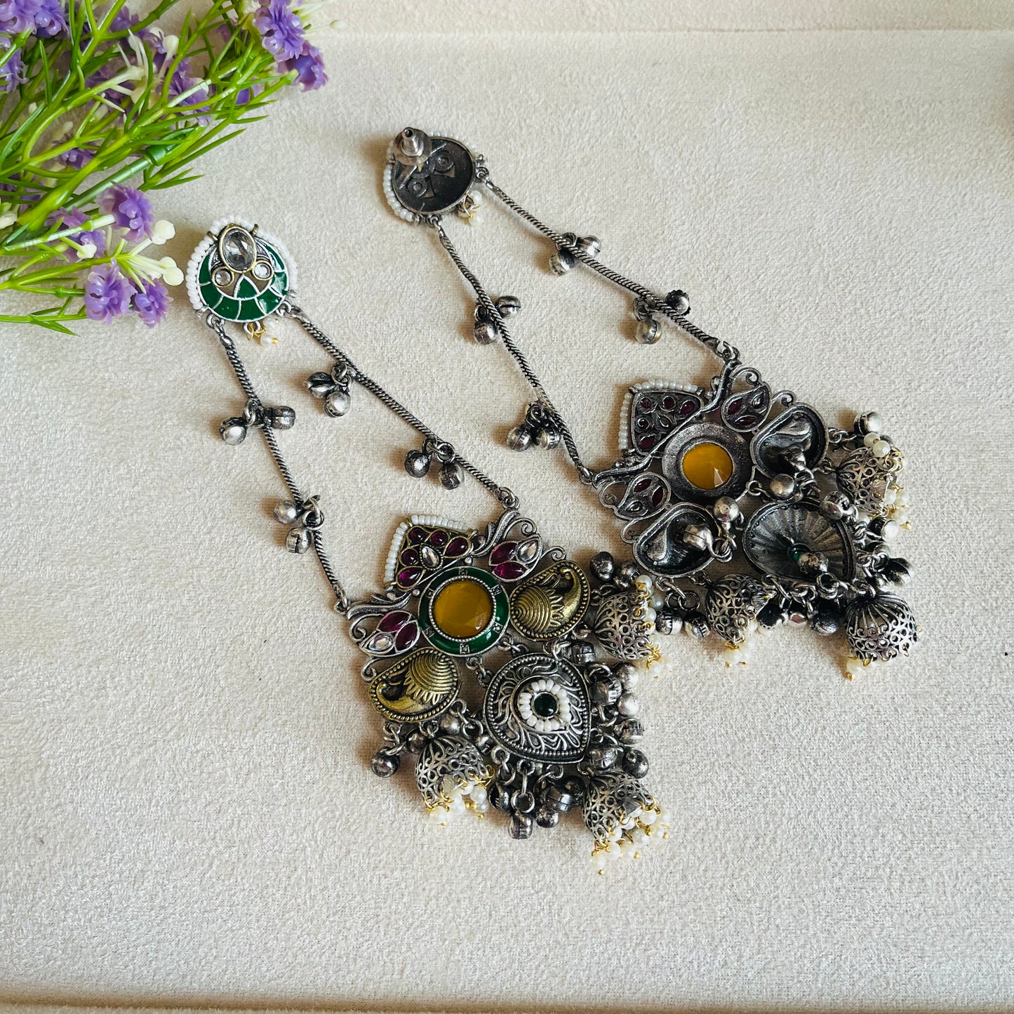 Dual Tone Kashmiri Dangler Earrings