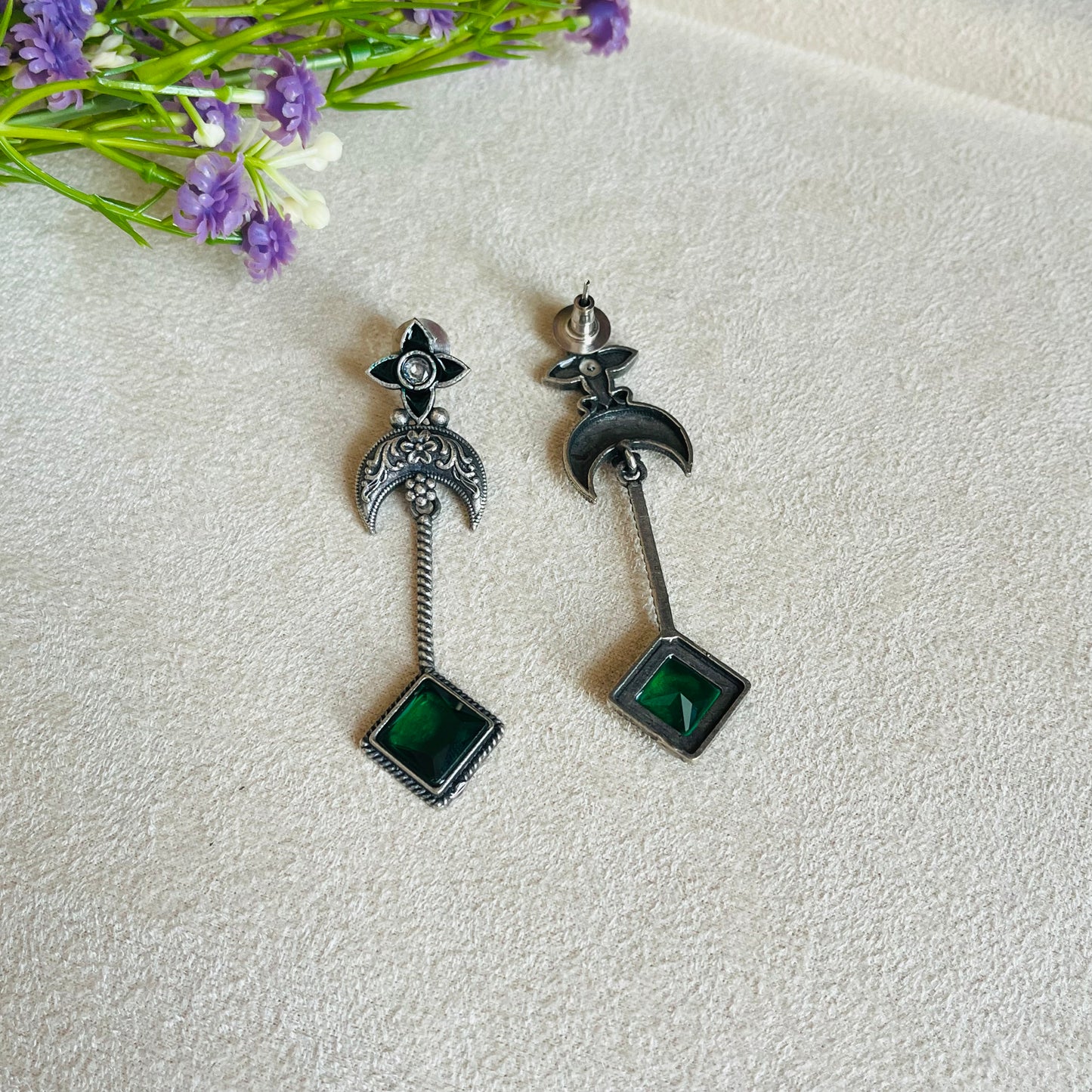 Green Stone Drop Earrings