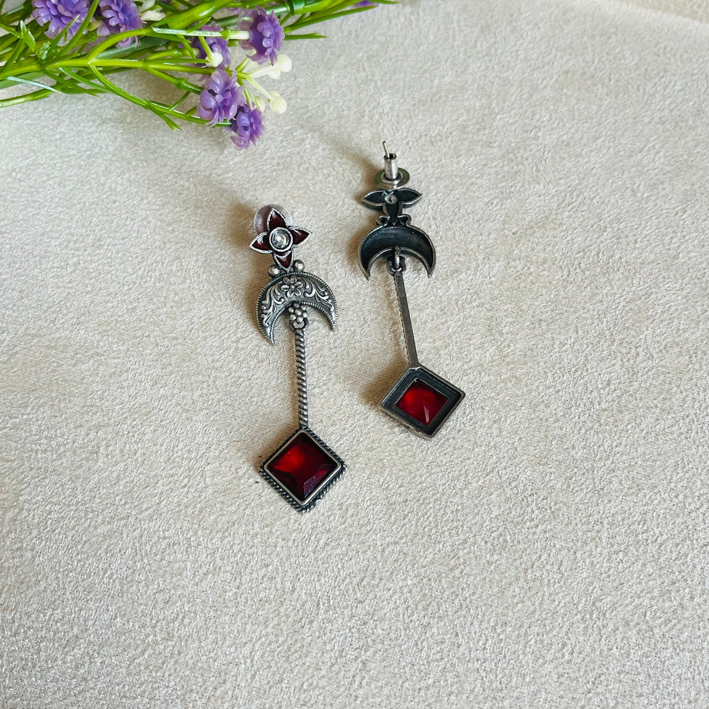 Red Stone Drop Earrings