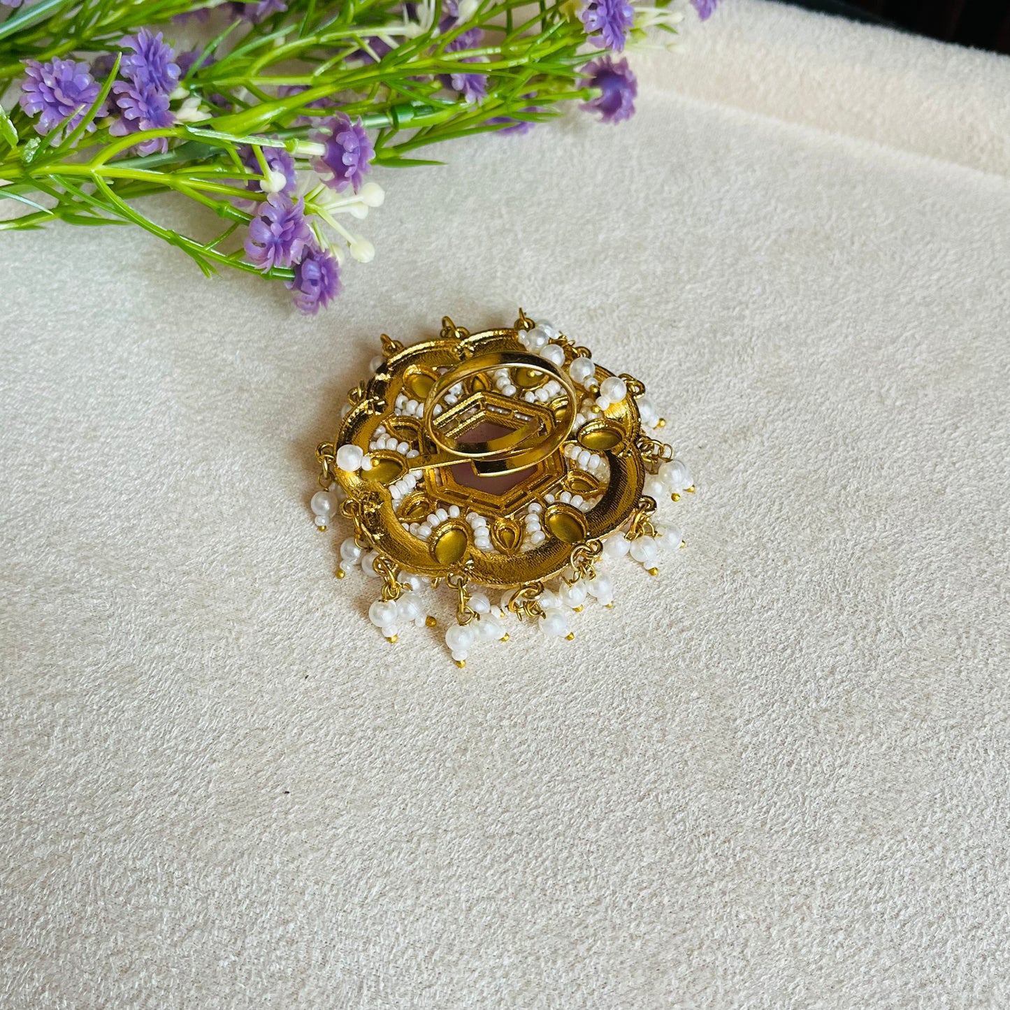 Brass Stone Pearl Finger Ring