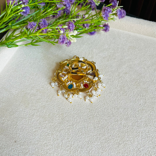 Brass Stone Pearl Finger Ring
