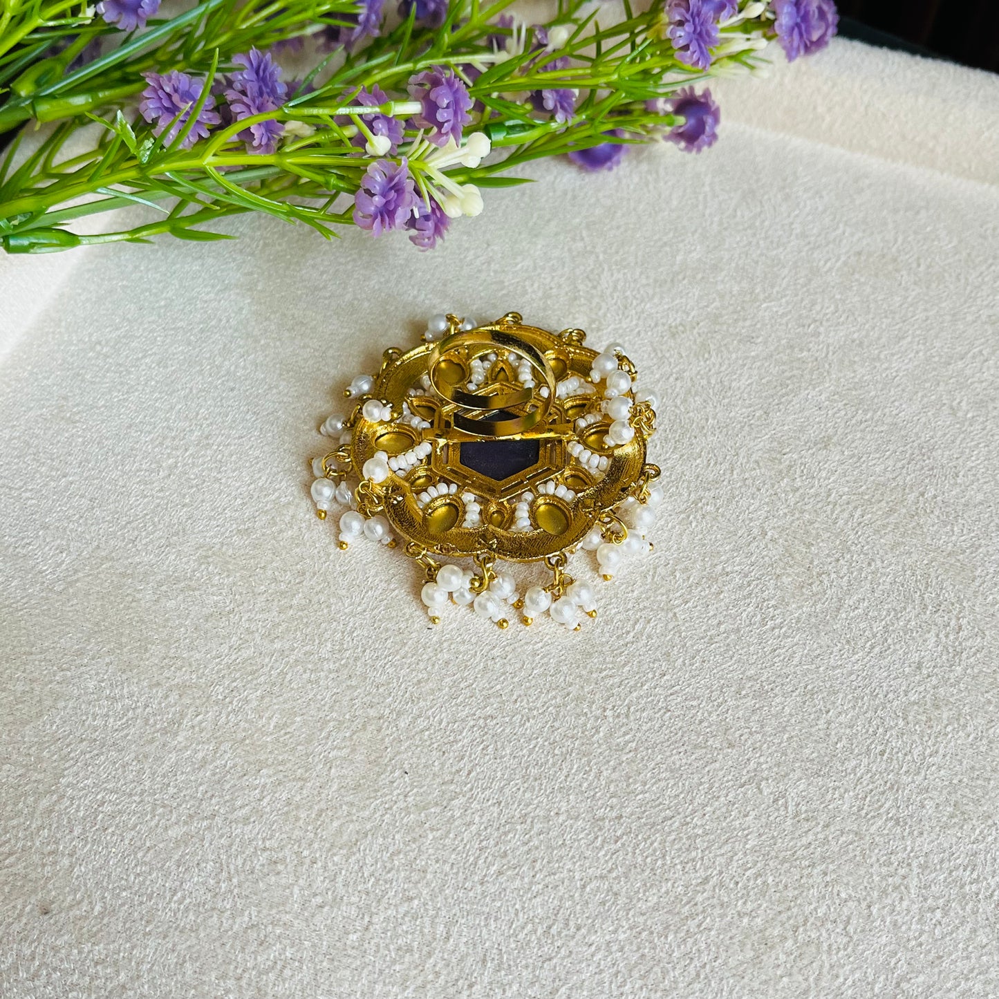 Brass Stone Pearl Finger Ring