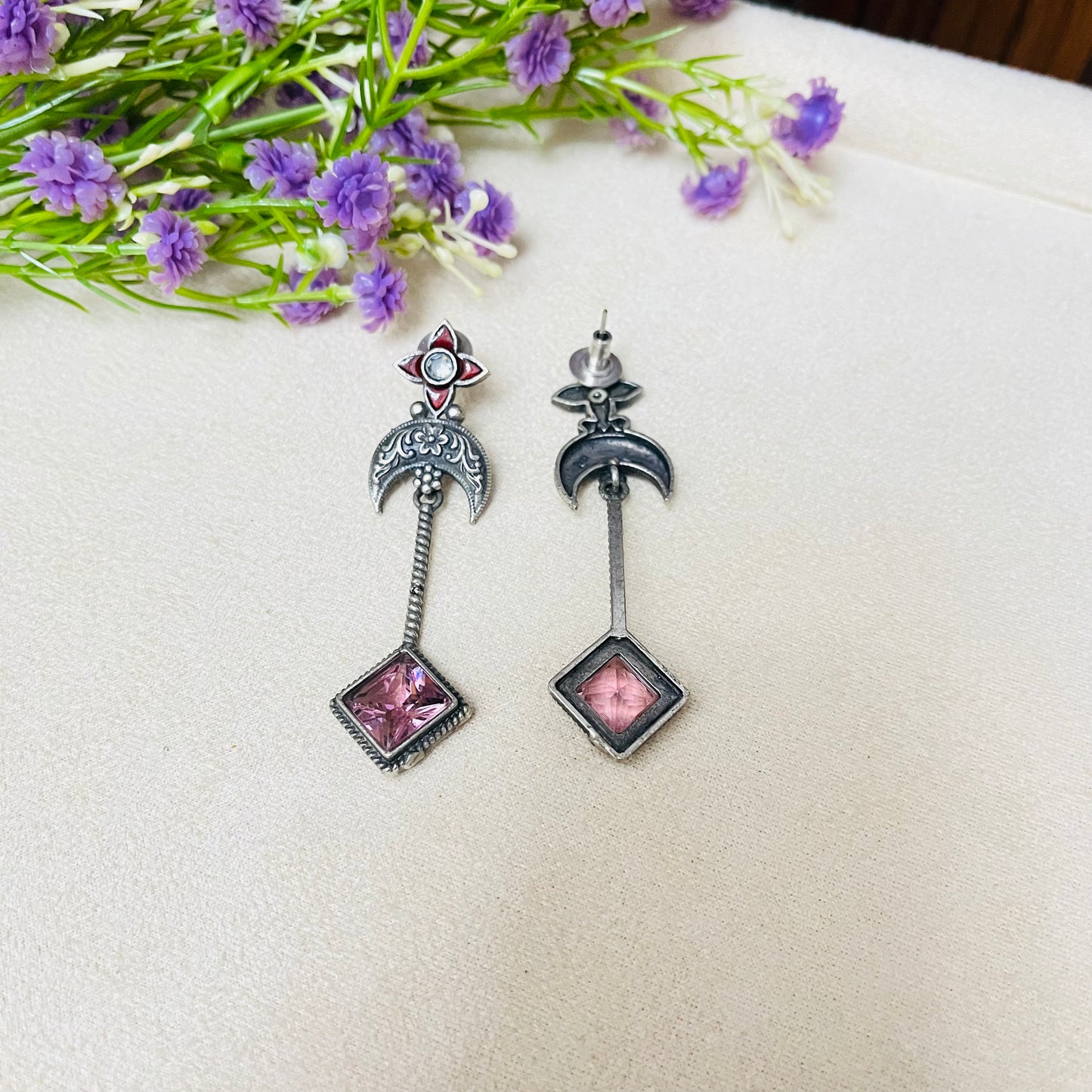 Pink Stone Drop Earrings