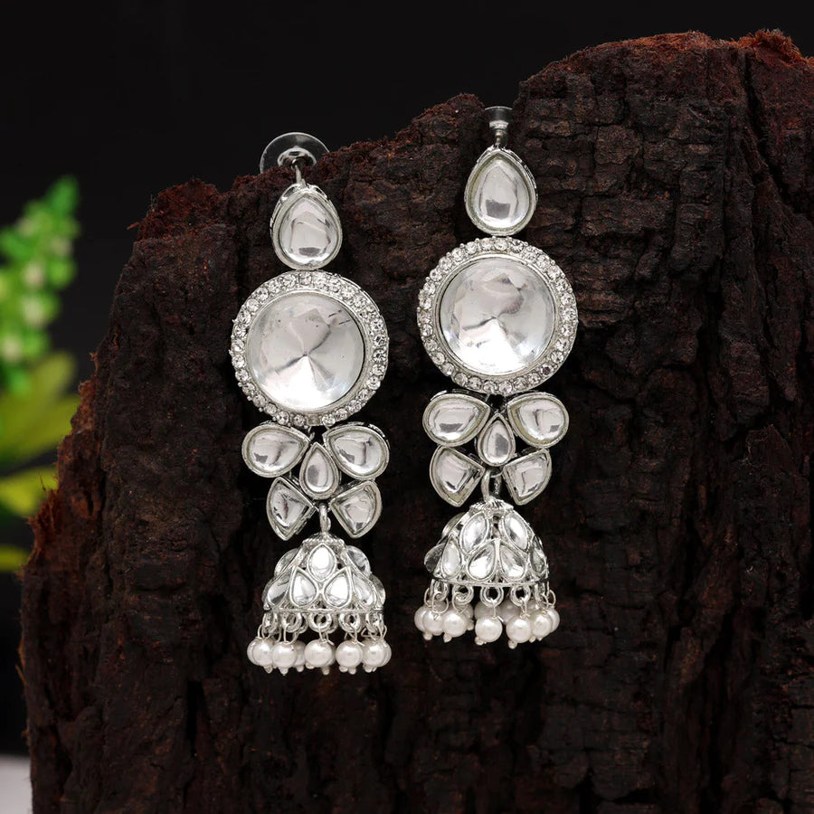 Silver Kundan Earrings