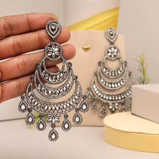 White Kundan Chandbali Earrings