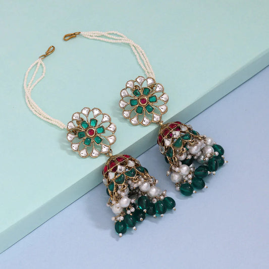 Rani & Green Kundan Jhumka Earrings
