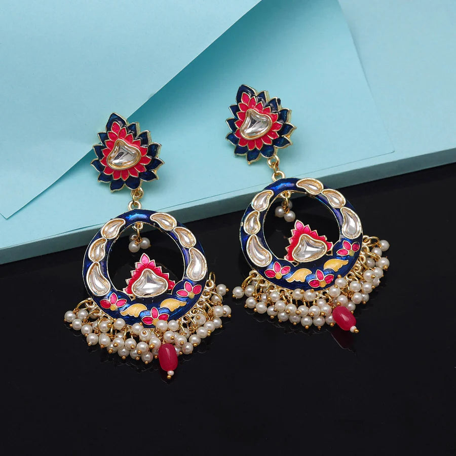 Blue Kundan Meenakari Earrings