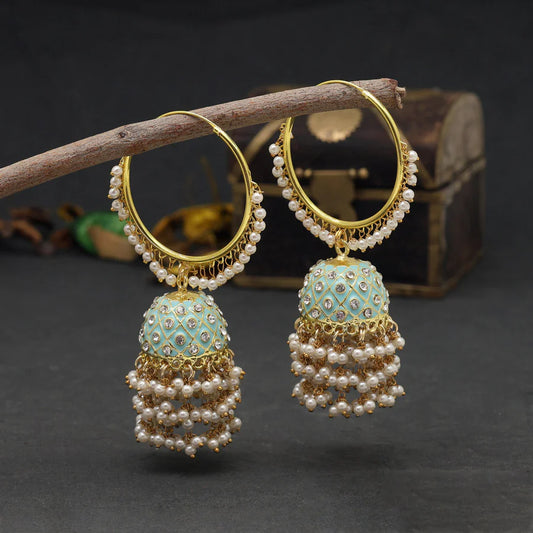 Firozi Hoop Jhumki Earrings