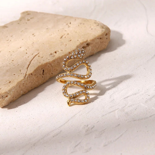 Lucky Sparkly Snake 18k Gold Plated Ring