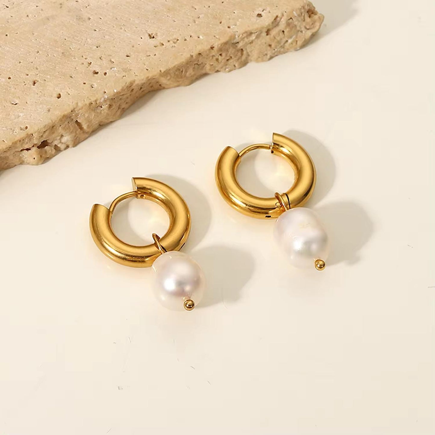 Luxe Pearl Gold Hoop Earrings