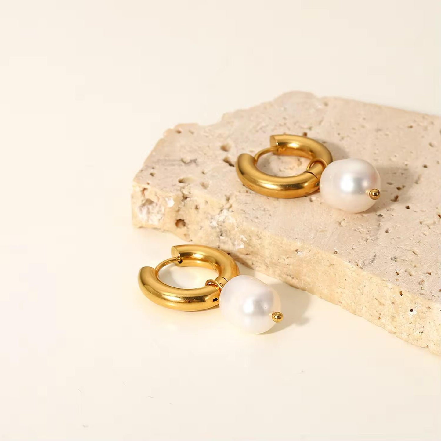 Luxe Pearl Gold Hoop Earrings